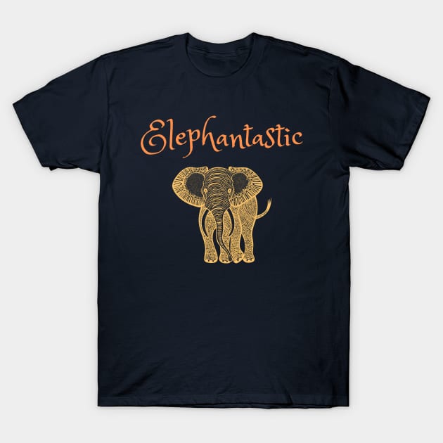 Elephantastic - orange and yellow T-Shirt by Green Paladin